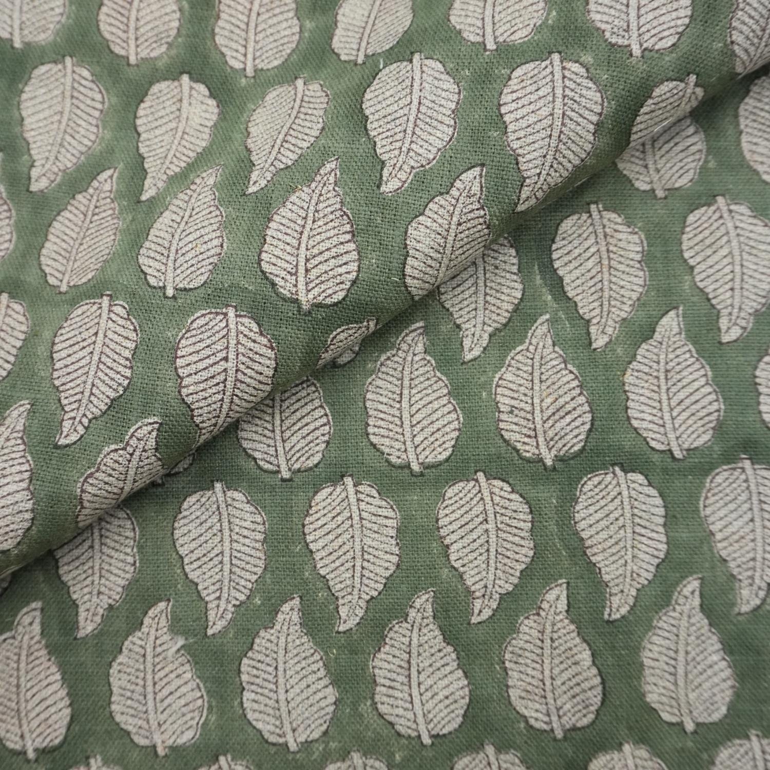 Linen Block Print Fabric 58 Inch Width Heavy Weight Linen Natural Base Color Upholstery Handmade Art Pillow Covers Tablecloths and Runners Bedding Tote Bag Lampshades Napkins by Fabritual