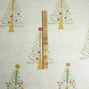 BLOCK PRINTED LINEN BLEND PINK AND GREEN FLORAL HANDMADE DECORATIVE CUSHION FABRIC - CHRISTMAS TREE
