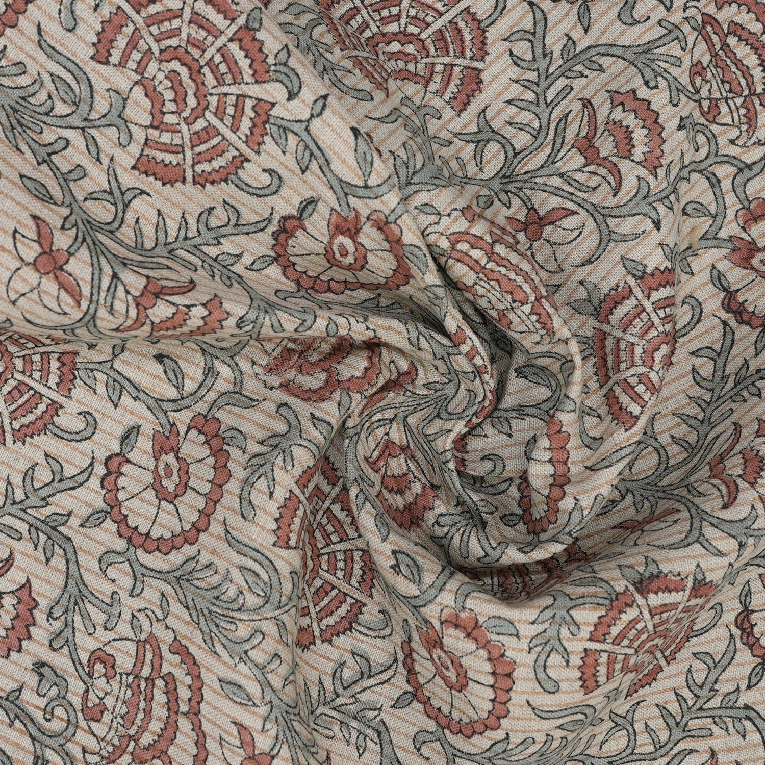 Blockprinted Handmade Red Floral Boho Pure Linen Fabric Elegant - Sonakshi