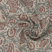 Blockprinted Handmade Red Floral Boho Pure Linen Fabric Elegant - Sonakshi