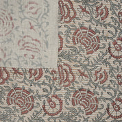 Blockprinted Handmade Red Floral Boho Pure Linen Fabric Elegant - Sonakshi