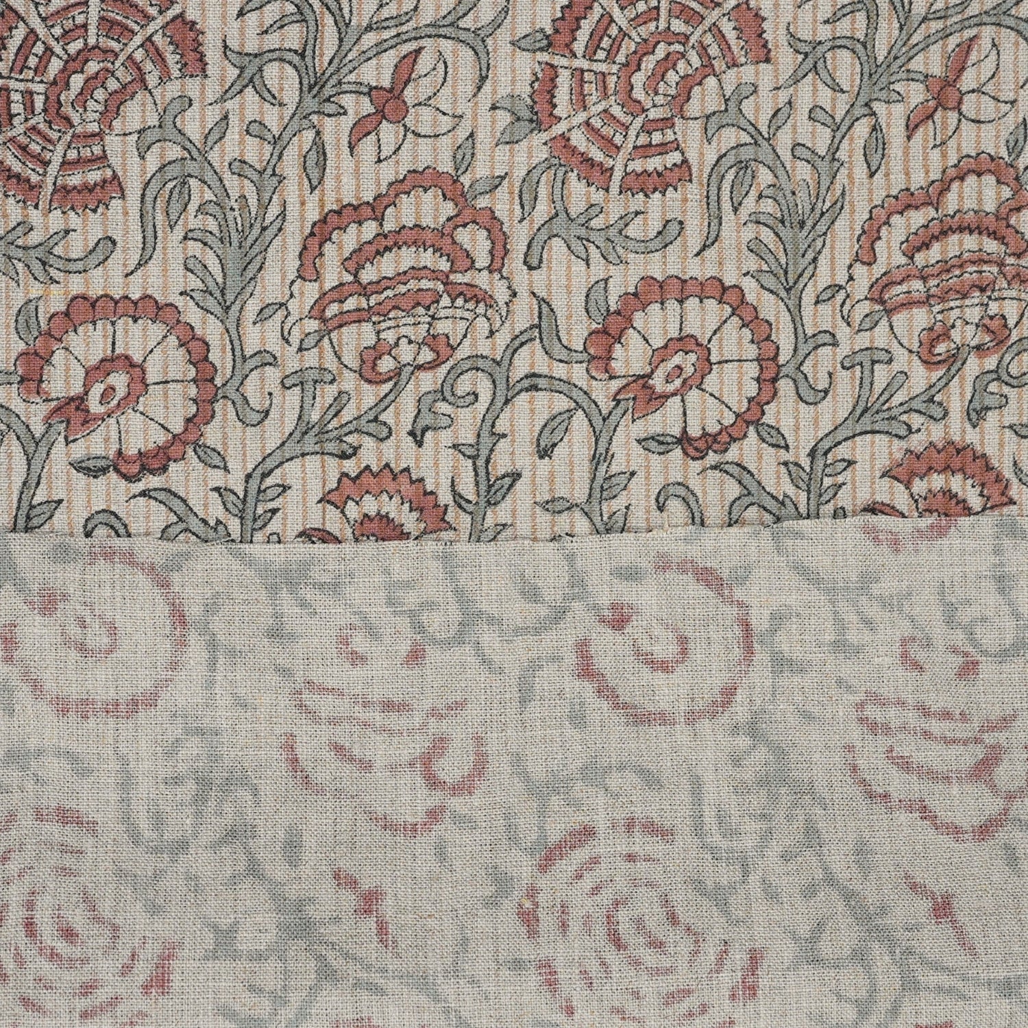 Blockprinted Handmade Red Floral Boho Pure Linen Fabric Elegant - Sonakshi