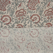 Blockprinted Handmade Red Floral Boho Pure Linen Fabric Elegant - Sonakshi