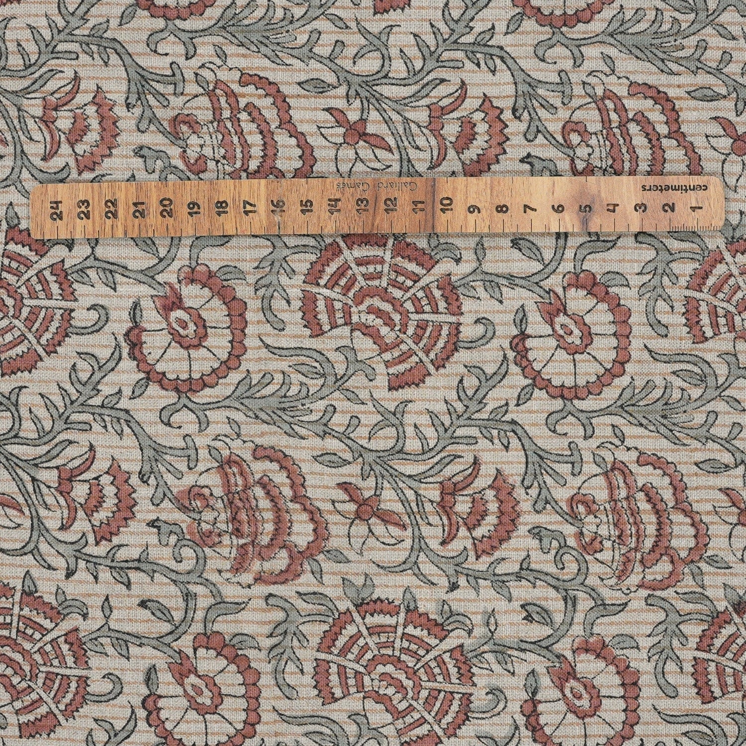 Blockprinted Handmade Red Floral Boho Pure Linen Fabric Elegant - Sonakshi