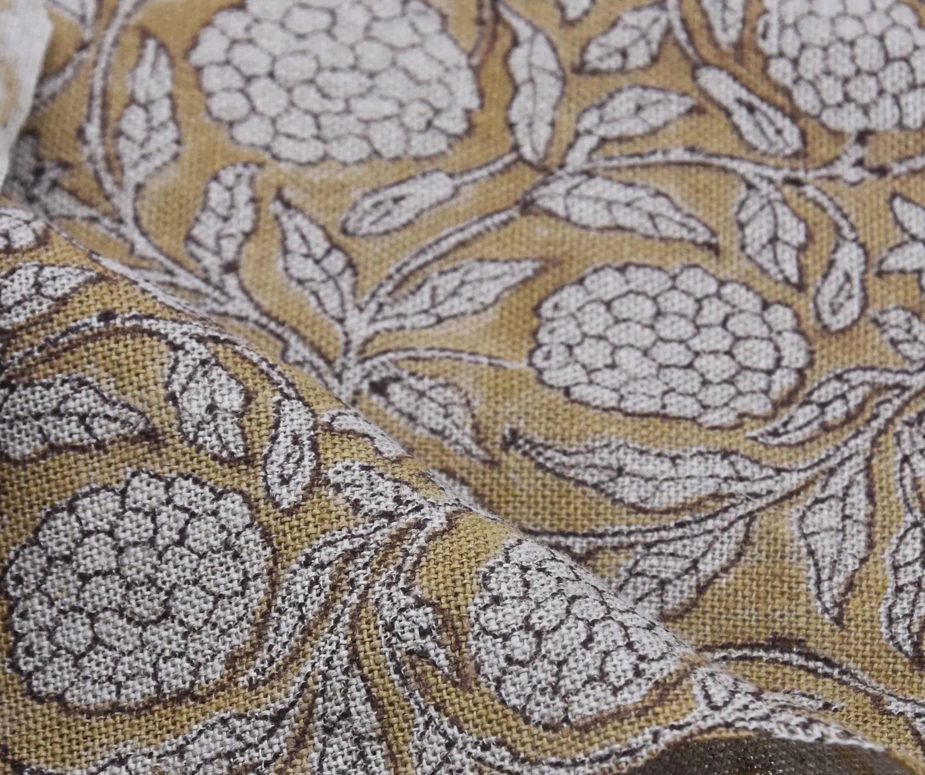 Linen Block Print Fabric 58 Inch Width Heavy Weight Linen Natural Base Color Curtains and Drapes Upholstery Handmade Art Pillow Covers Bedding Tote Bag Lampshades Napkins by Fabritual