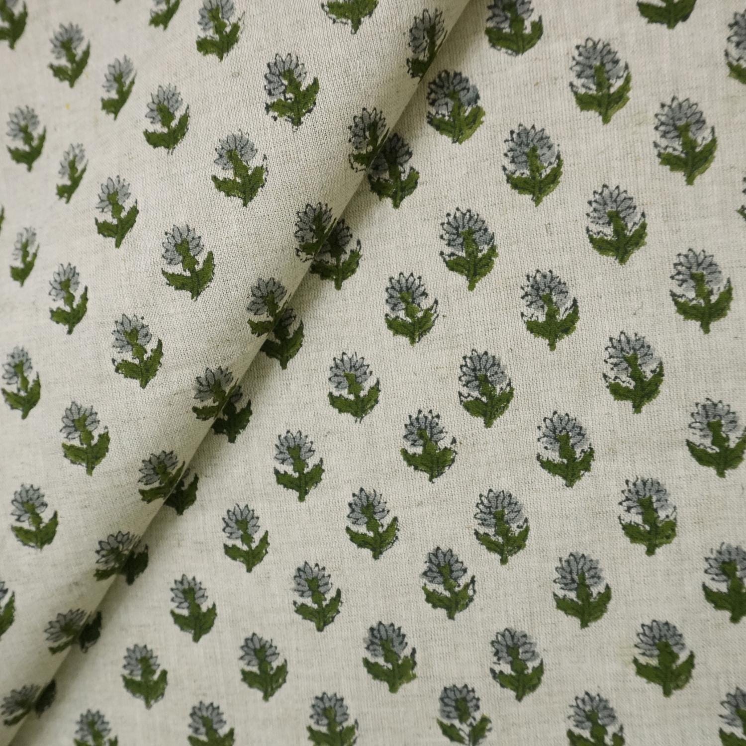 Linen Block Print Cotton Linen Fabric 50 Inch Width Light Weight Linen Natural Base Color Curtains and Drapes Upholstery Handmade Art Pillow Covers Tablecloths and Runners Bedding Tote Bag Lampshades by Fabritual