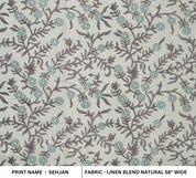 HANDMADE BLOCK PRINTED DECORATIVE LINEN FLORAL CUSHION AND DRAPERY CURTAIN FABRIC - SEHJAN