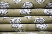 Indian Block Printed Handmade Viscose Linen 58" Wide Sage Green Floral Fabric for Sofa Covers – Rohini