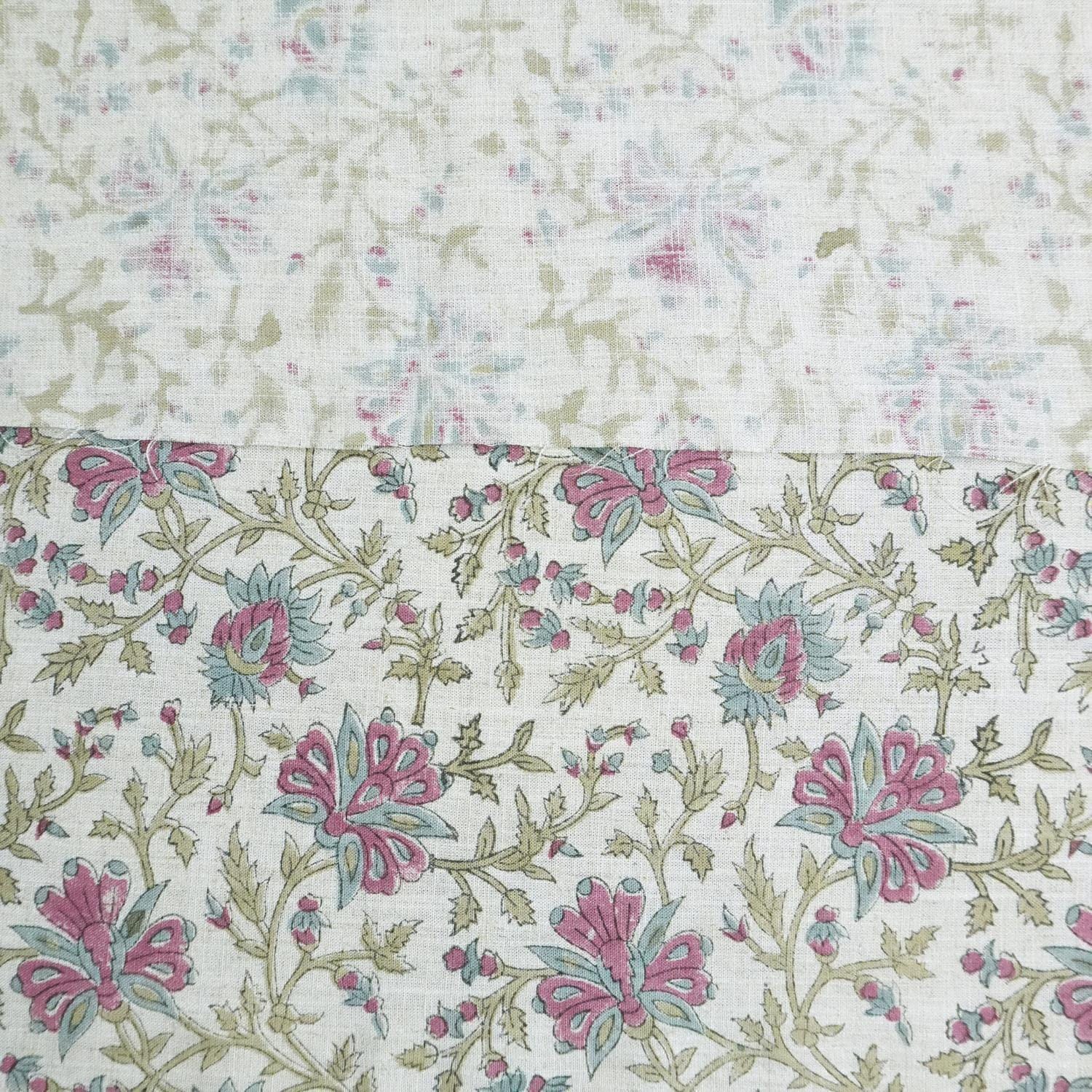 Thick Cotton Block Print Fabric viscose linen 58 Inch Width Light Weight Natural Base Color Curtains and Drapes Floral Pillow Covers Tablecloths and Runners Bedding Tote Bag Lampshades Napkins