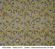 BLOCK PRINTED HANDMADE LINEN BLEND FLORAL FABRIC FOR COUCH AND SOFA CUSHIONS - KAMAL DUTTA