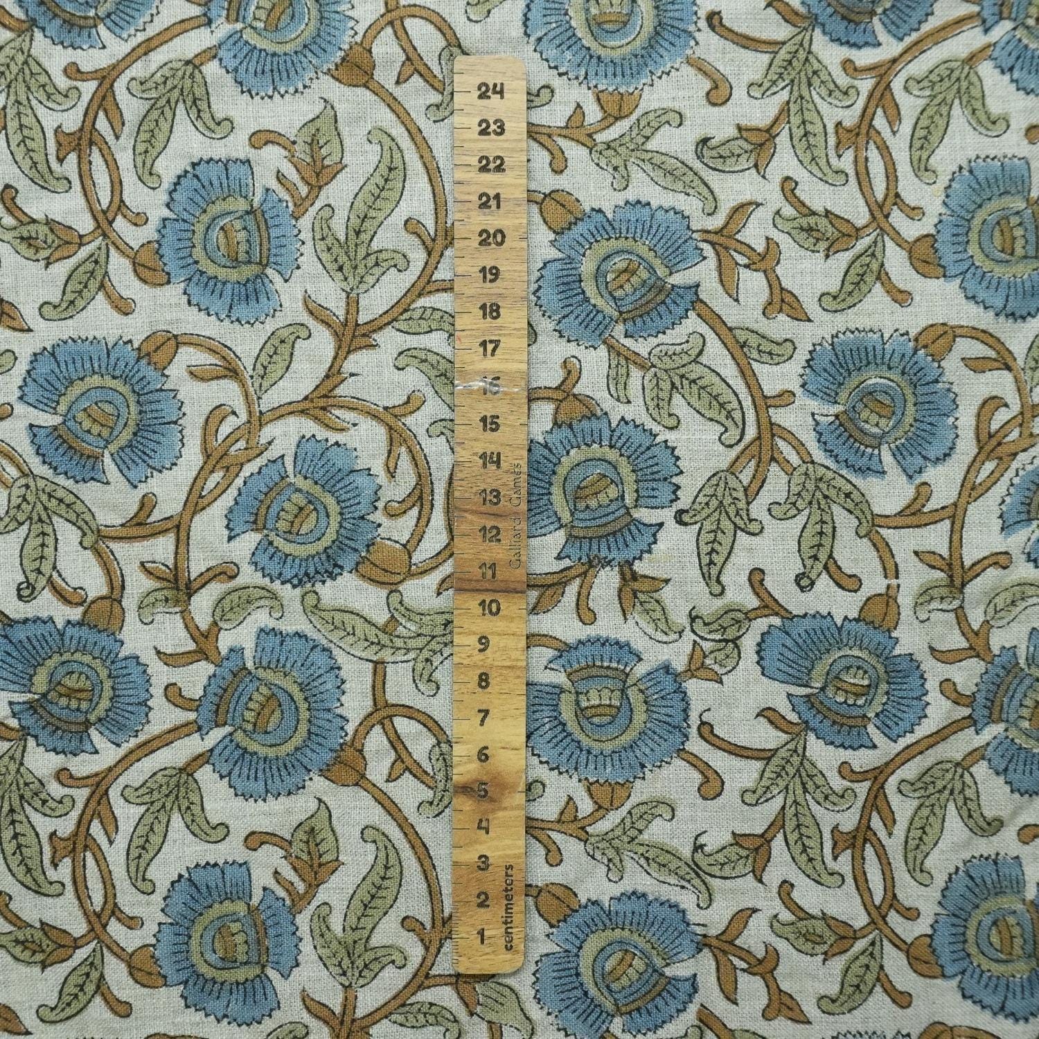 Linen Block Print Fabric 58 Inch Width Medium Weight Linen Natural Base Color Curtains and Drapes Handmade Art Pillow Covers Tablecloths and Runners Bedding Tote Bag Lampshades Napkins by Fabritual