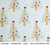 HAND BLOCK PRINT THICK COTTON WHITE FLORAL YELLOW CURTAIN AND PILLOWS FABRIC - CHRISTMAS TREE