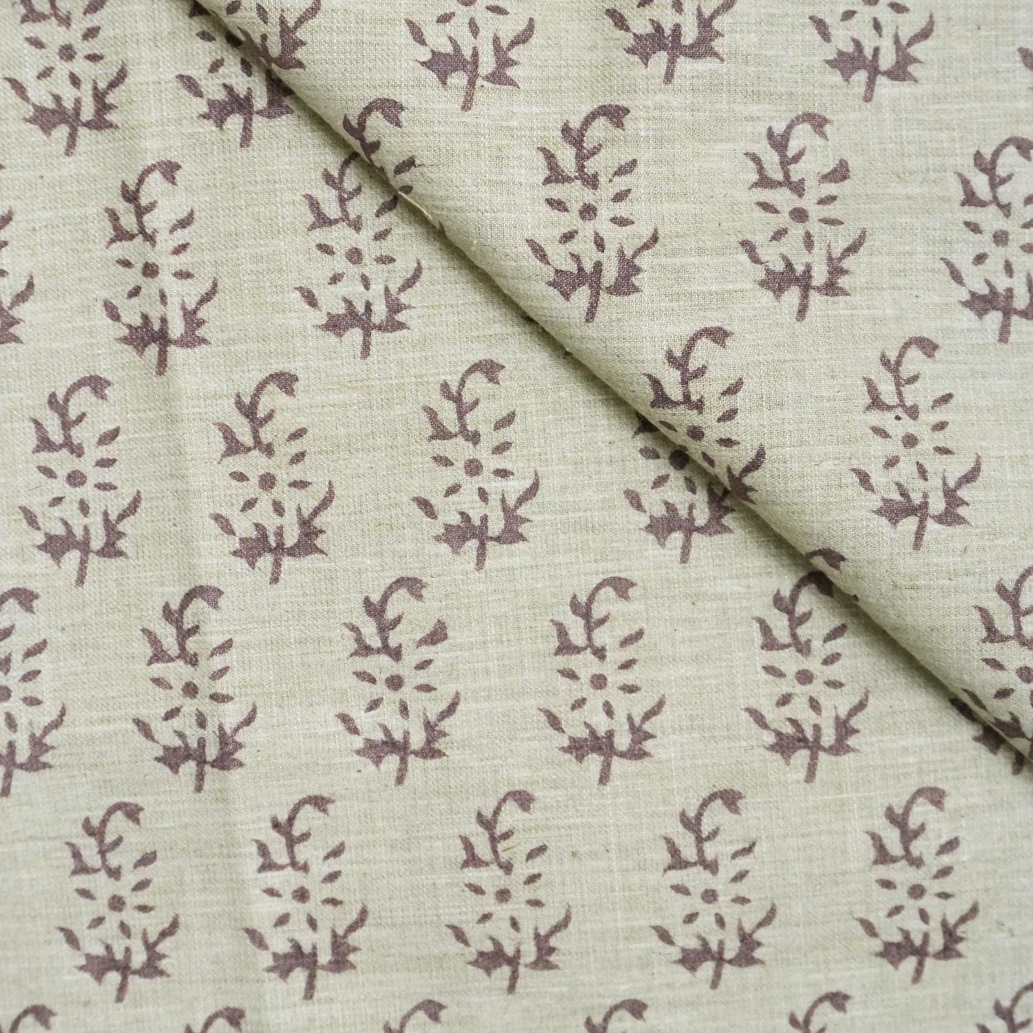 HAND BLOCK PRINT LINEN BLEND FABRIC DECORATIVE TABLE LINENS AND DRAPERY CURTAINS - PATHJHAD