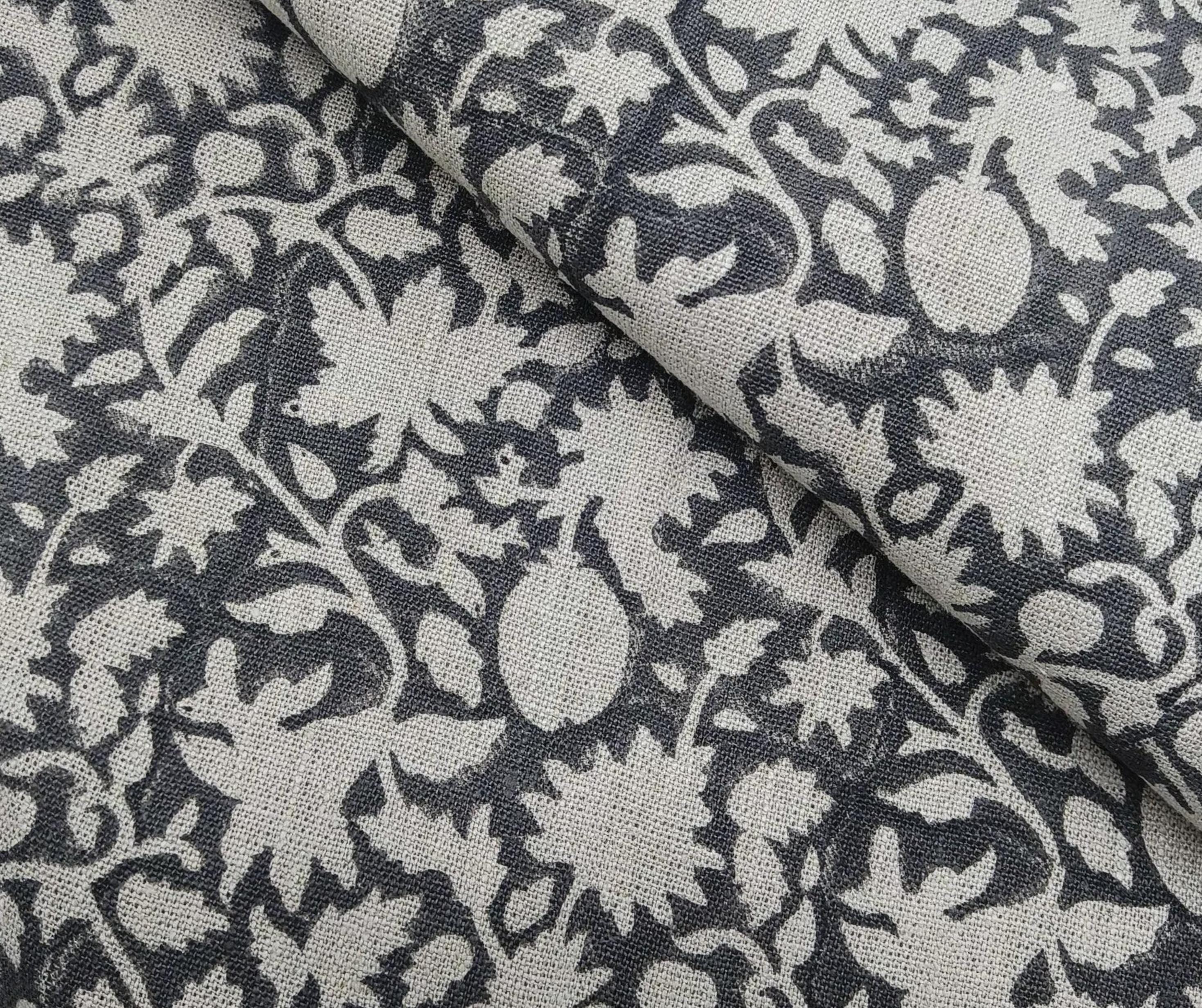 Linen Block Print Fabric 58 Inch Width Heavy Weight Linen Natural Base Color  Upholstery Handmade Art Pillow Covers Tablecloths and Runners Bedding Tote Bag Lampshades Napkins by Fabritual