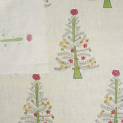 HANDMADE ART BLOCK PRINTED BEDROOM DECOR LINEN BLEND FABRIC GREEN FLORAL - CHRISTMAS TREE