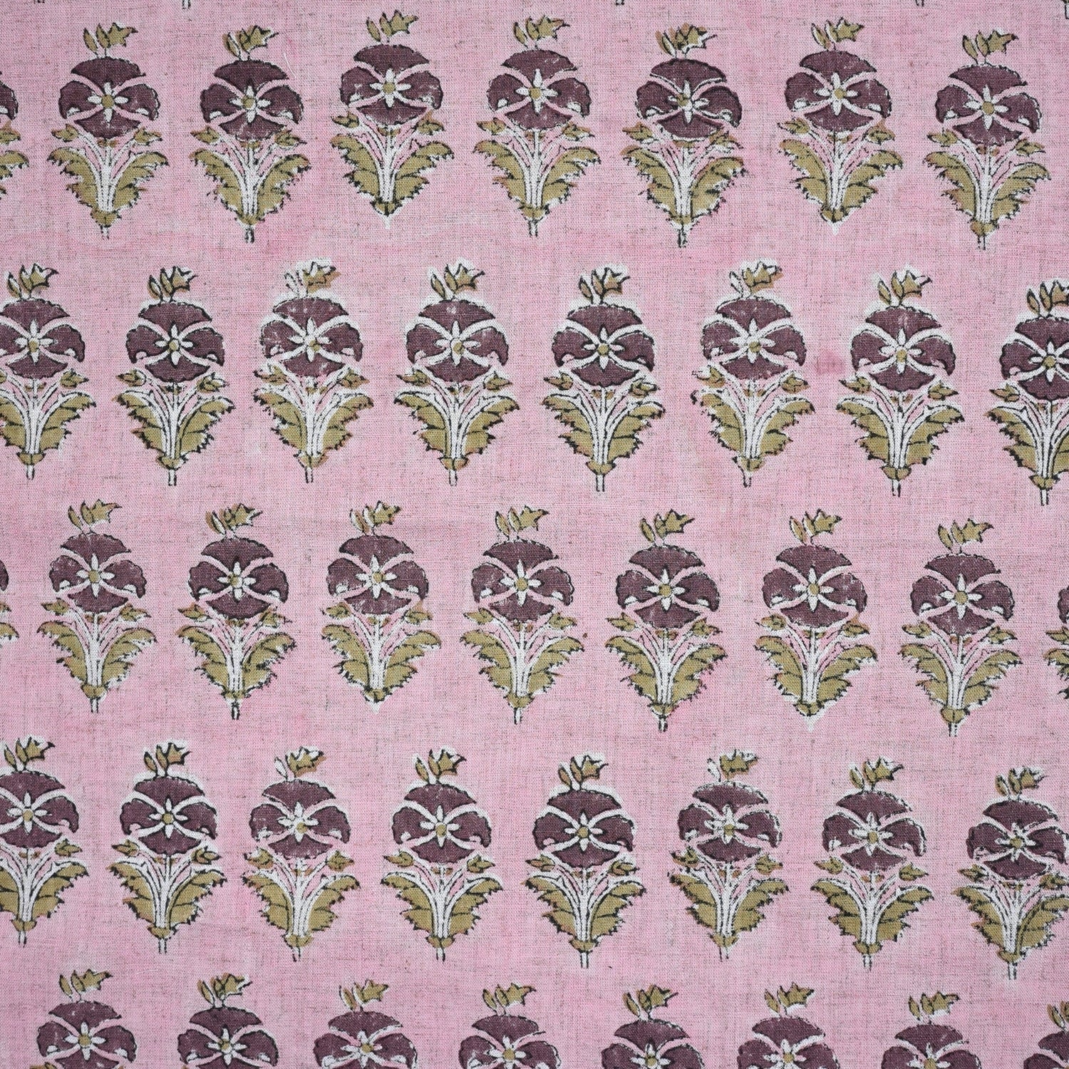 Handcrafted Pink Floral Viscose Linen Fabric Mormukut Design for Decorative Use