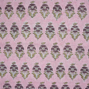 Handcrafted Pink Floral Viscose Linen Fabric Mormukut Design for Decorative Use