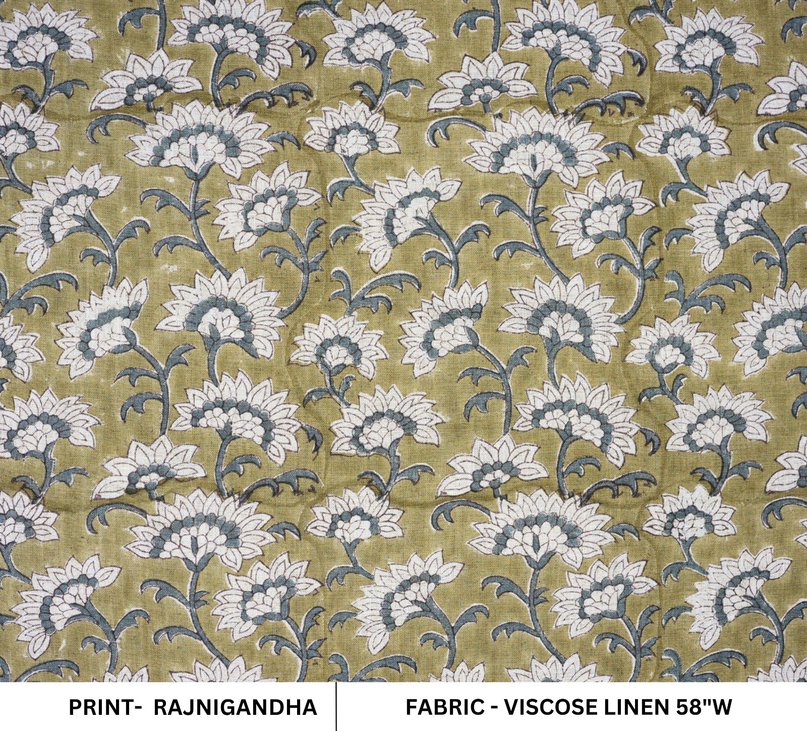 Artisanal Green Floral Boho Block Print Viscose Linen Fabric – Rajnigandha