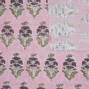 Handcrafted Pink Floral Viscose Linen Fabric Mormukut Design for Decorative Use