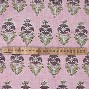 Handcrafted Pink Floral Viscose Linen Fabric Mormukut Design for Decorative Use