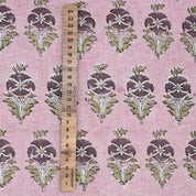 Handcrafted Pink Floral Viscose Linen Fabric Mormukut Design for Decorative Use