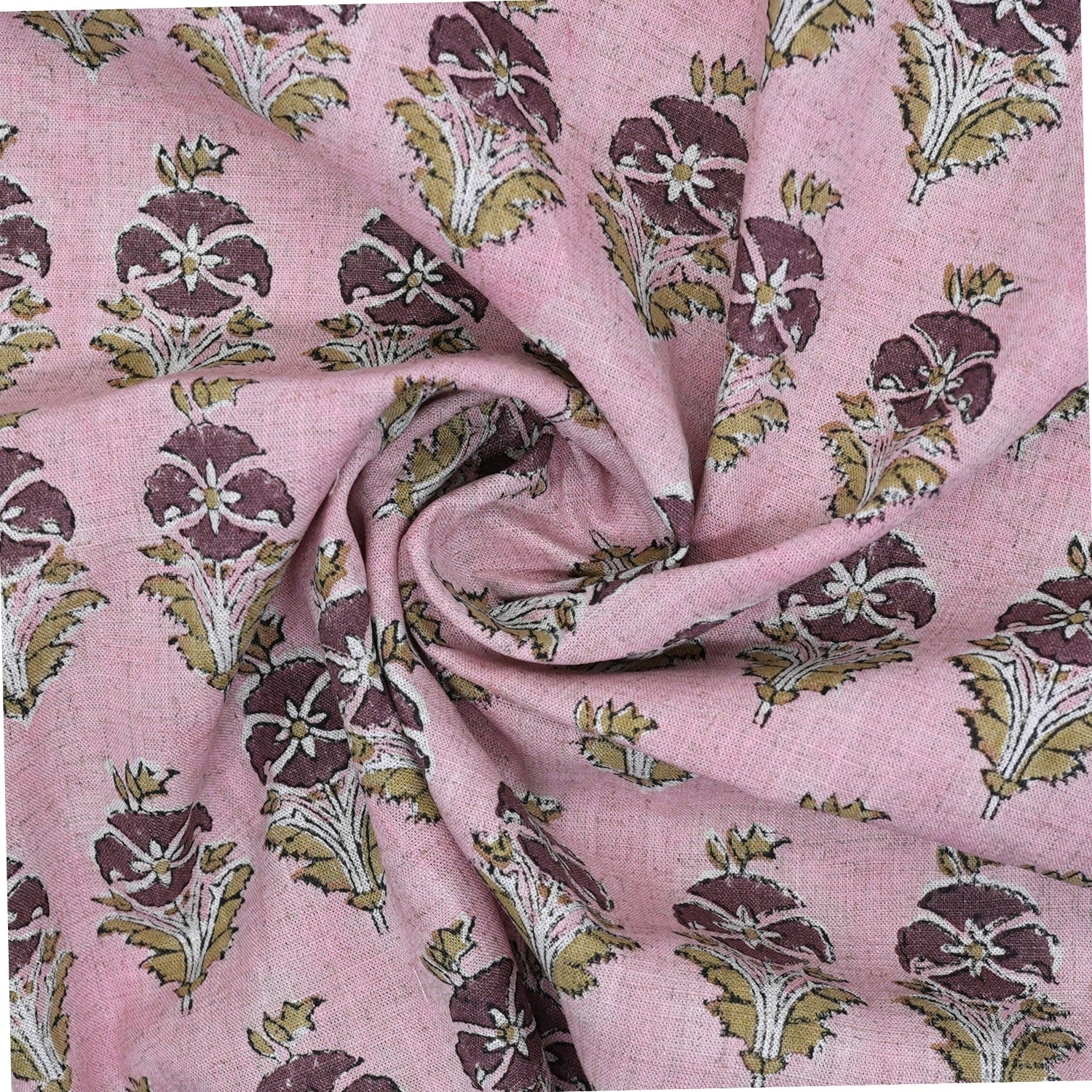 Handcrafted Pink Floral Viscose Linen Fabric Mormukut Design for Decorative Use