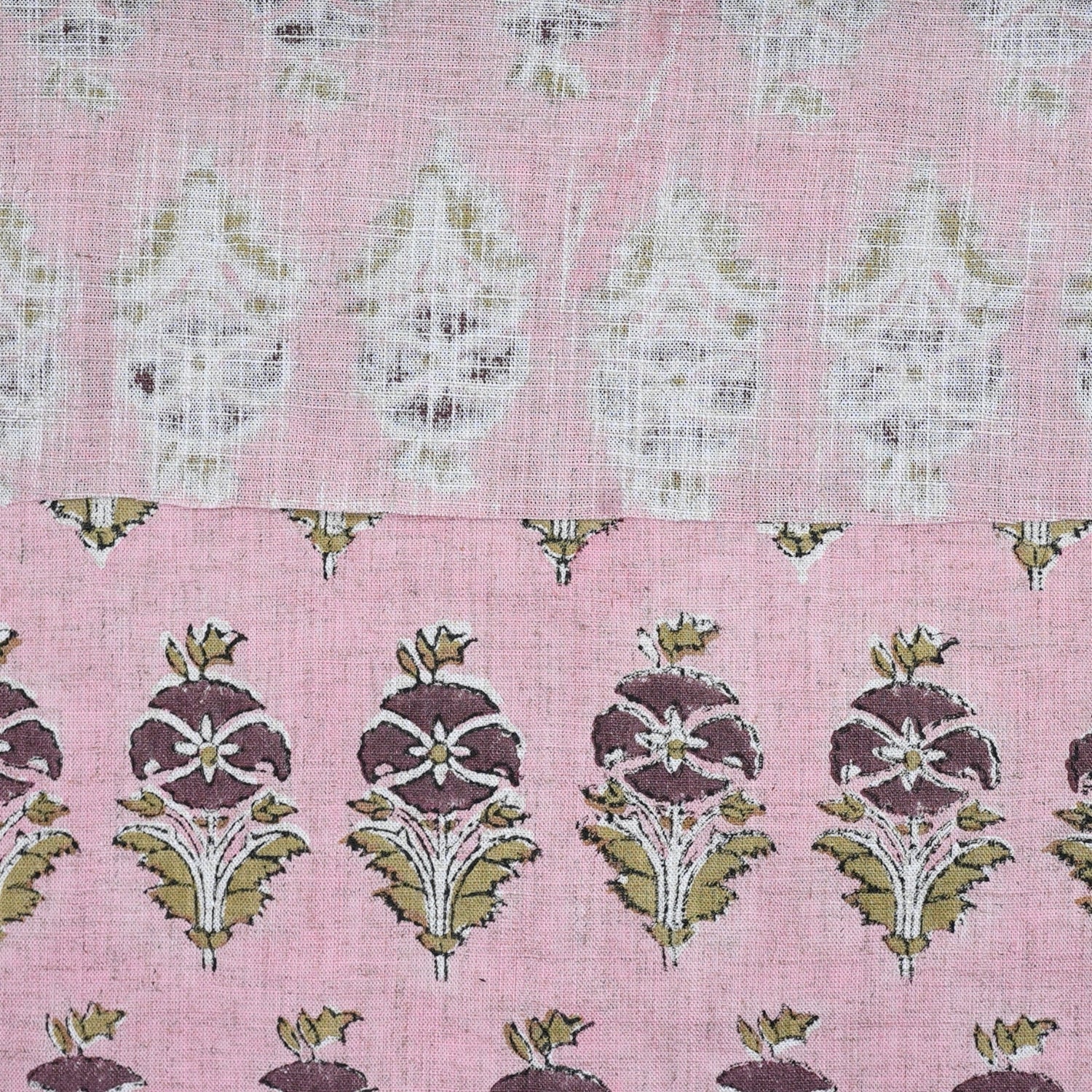 Handcrafted Pink Floral Viscose Linen Fabric Mormukut Design for Decorative Use
