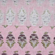 Handcrafted Pink Floral Viscose Linen Fabric Mormukut Design for Decorative Use