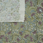 HANMADE BLOCK PRINTED ROSE GOLD AND GREEN FLORAL VISCOSE LINEN CUSHION FABRIC - KUNDANVAN