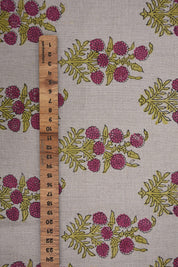 Block Printed Premium Thick Linen Handmade Fabric in Rose Gold and Mustard Big Floral for Tablecloths – HJARA