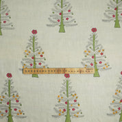 HANDMADE ART BLOCK PRINTED BEDROOM DECOR LINEN BLEND FABRIC GREEN FLORAL - CHRISTMAS TREE