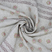 Handmade Pink Floral Viscose Linen Fabric for Cushions & Curtains - Happy Bloom Border