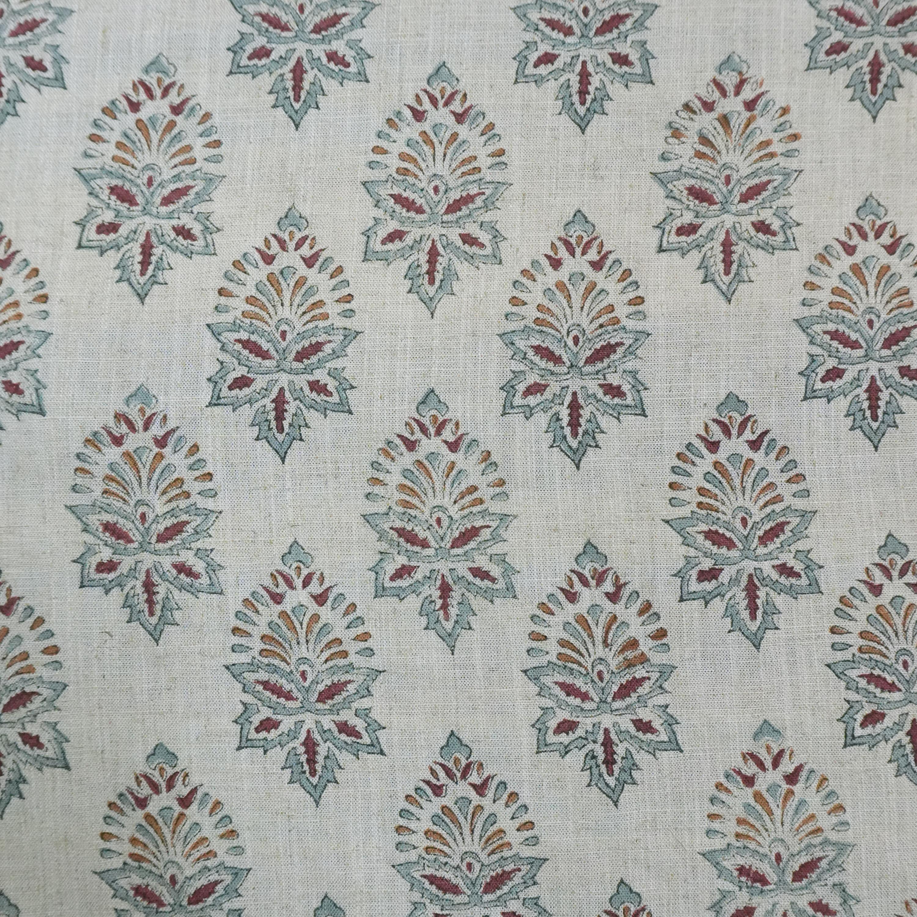 Thick Linen Pure Elegant Hand Block Printed 58" Wide Brown and Gray Floral Fabric for Pillows Cover – Samraat