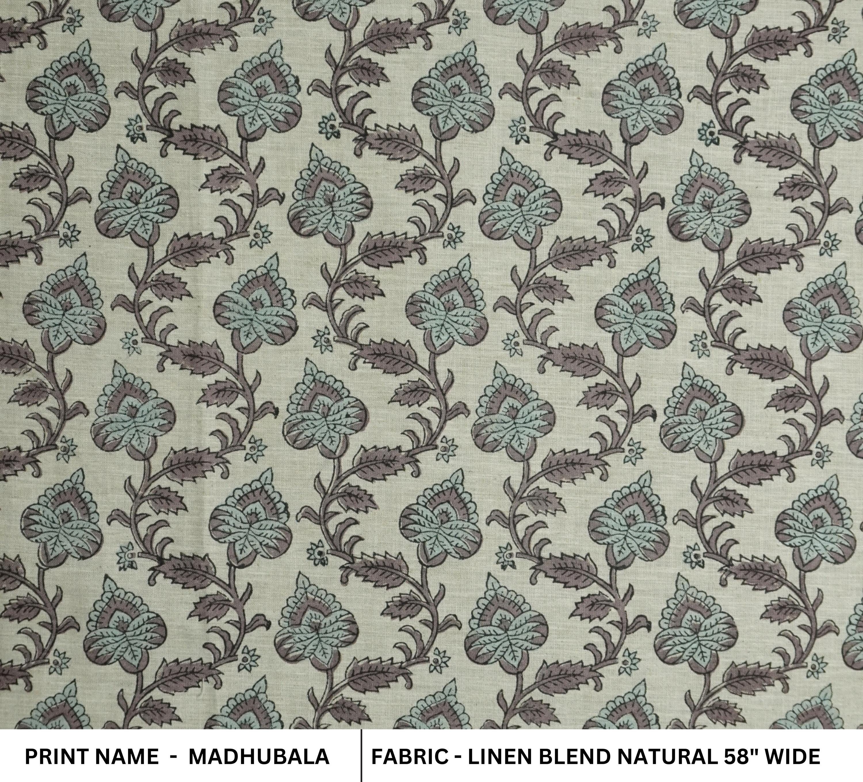 FLORAL BLOCK PRINT CURTAIN BEDDING CUSHION AND TABLE LINEN HANDMADE ART FABRIC - MADHUBALA