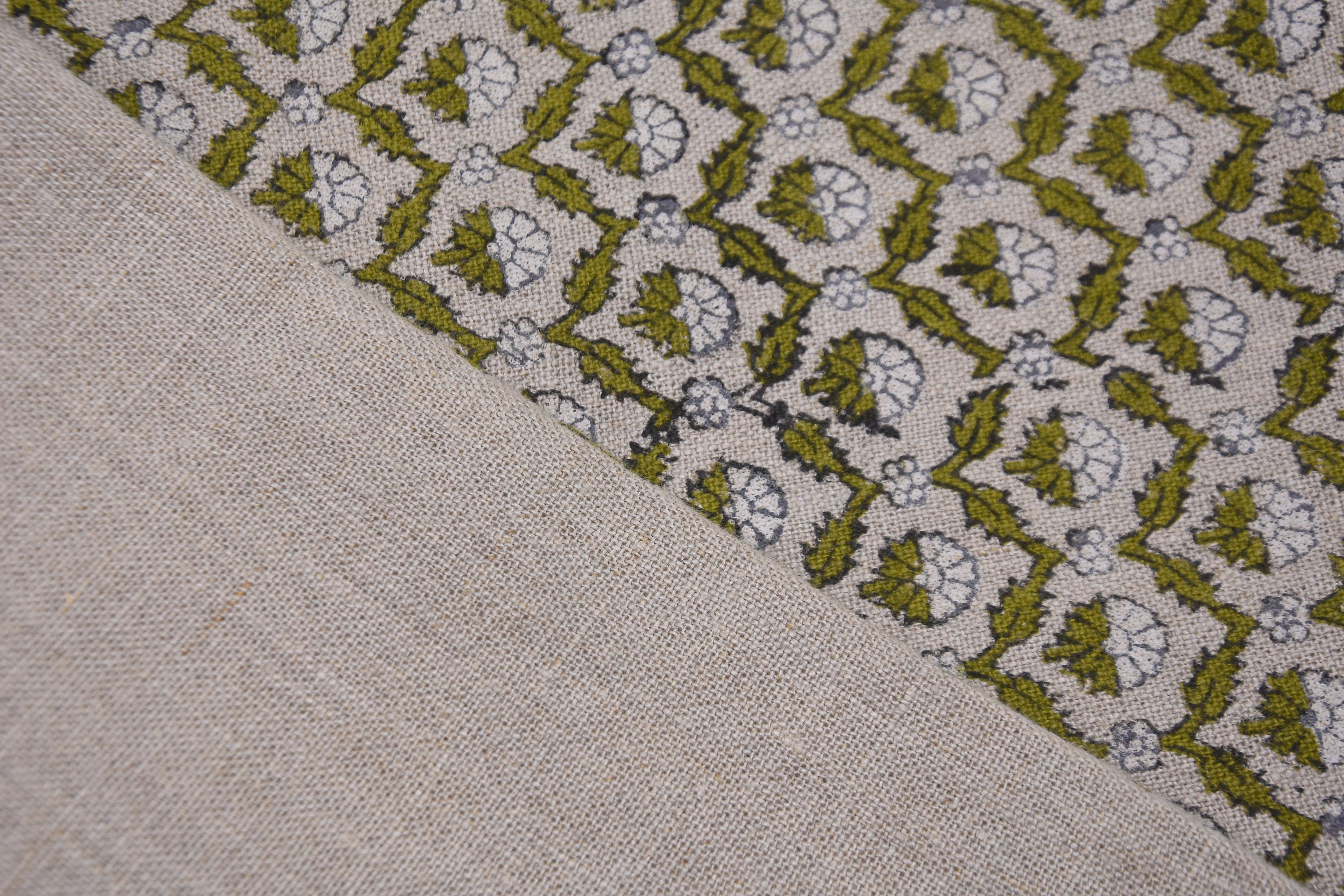 Linen Block Print Fabric 58 Inch Width Heavy Linen Natural Base and Drapes Upholstery Pillow Covers Tablecloths and Runners Bedding Tote Bag by Fabritual
