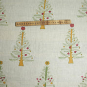 BLOCK PRINTED LINEN BLEND PINK AND GREEN FLORAL HANDMADE DECORATIVE CUSHION FABRIC - CHRISTMAS TREE