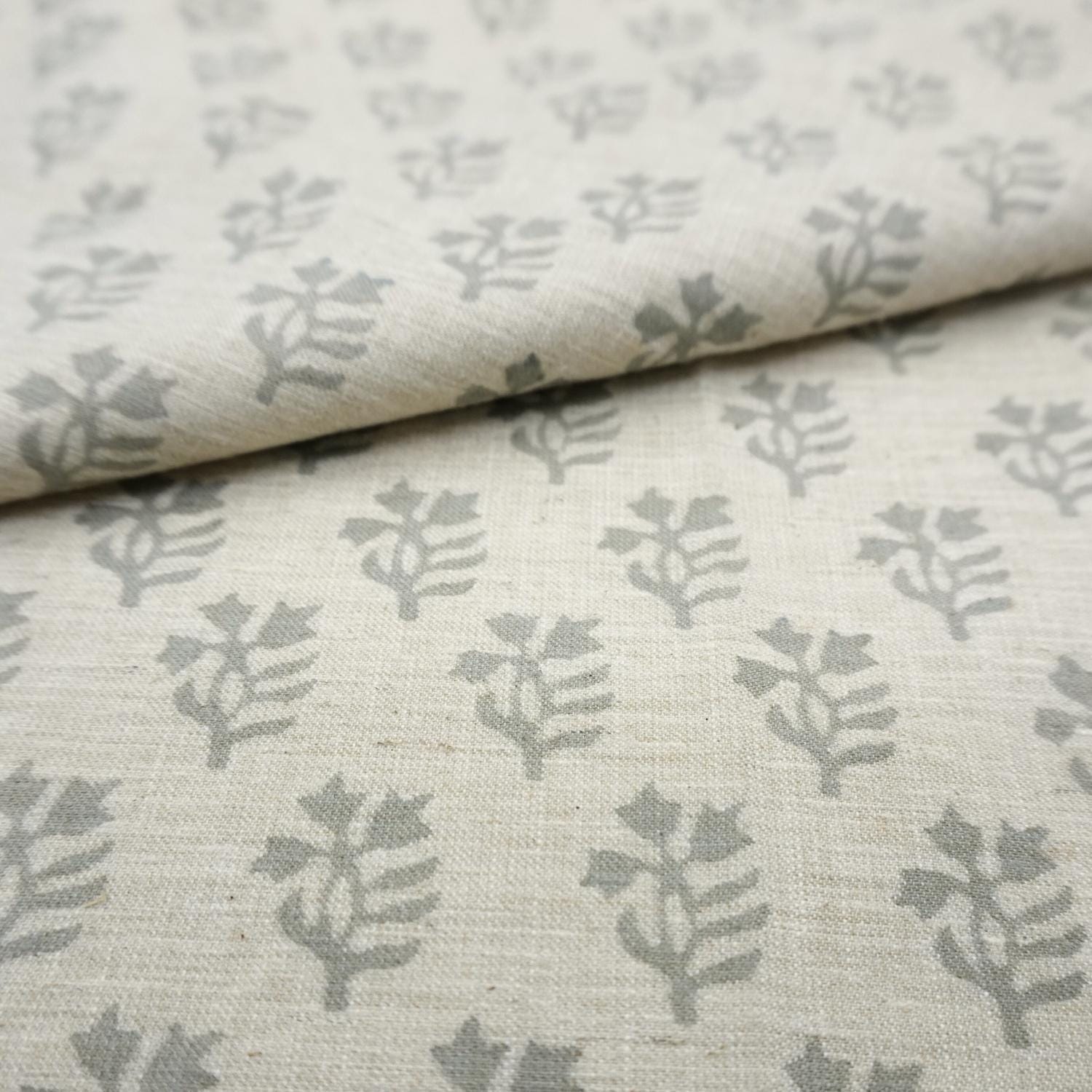 Linen Block Print Fabric Linen Blend 58 Inch Width Light Weight Linen Natural Base Color Curtains and Drapes Handmade Art Pillow Covers Tablecloths and Runners Bedding Tote Bag Lampshades Napkins by Fabritual