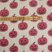 Block Printed Linen Blend Home Decor Fabric for Cushions Pillows and Curtains - RED PUMPKIN