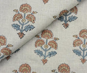 Linen Block Print Fabric 58 Inch Width Medium Weight Linen Natural Base Color Curtains and Drapes Upholstery Handmade Art Pillow Covers Tablecloths and Runners Bedding Tote Bag Lampshades Napkins by Fabritual