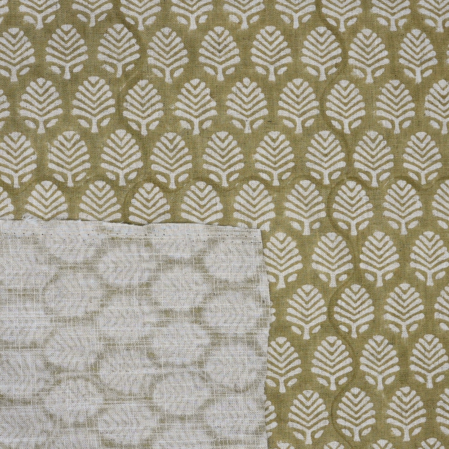 Artisan Block-Printed Sage Green Floral Viscose Linen Fabric – Sangmarmar Boho