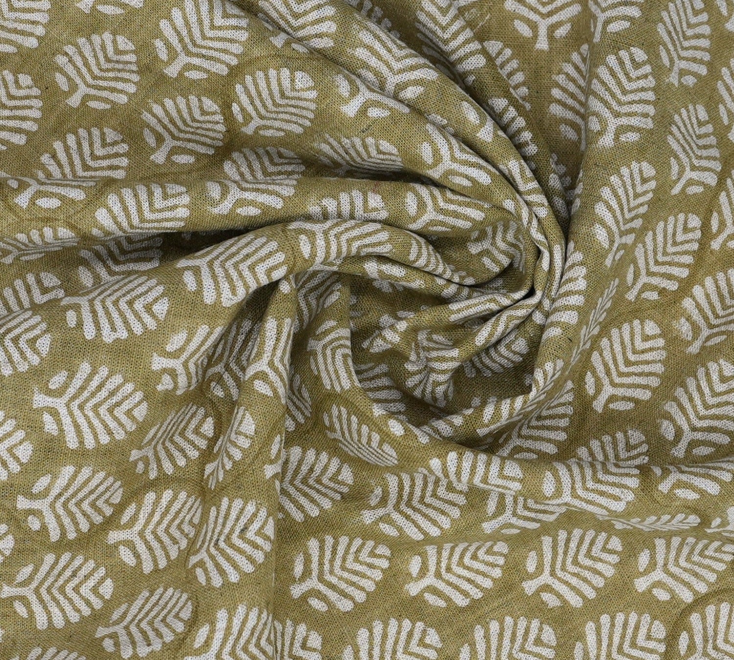 Artisan Block-Printed Sage Green Floral Viscose Linen Fabric – Sangmarmar Boho