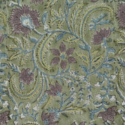 HANMADE BLOCK PRINTED ROSE GOLD AND GREEN FLORAL VISCOSE LINEN CUSHION FABRIC - KUNDANVAN