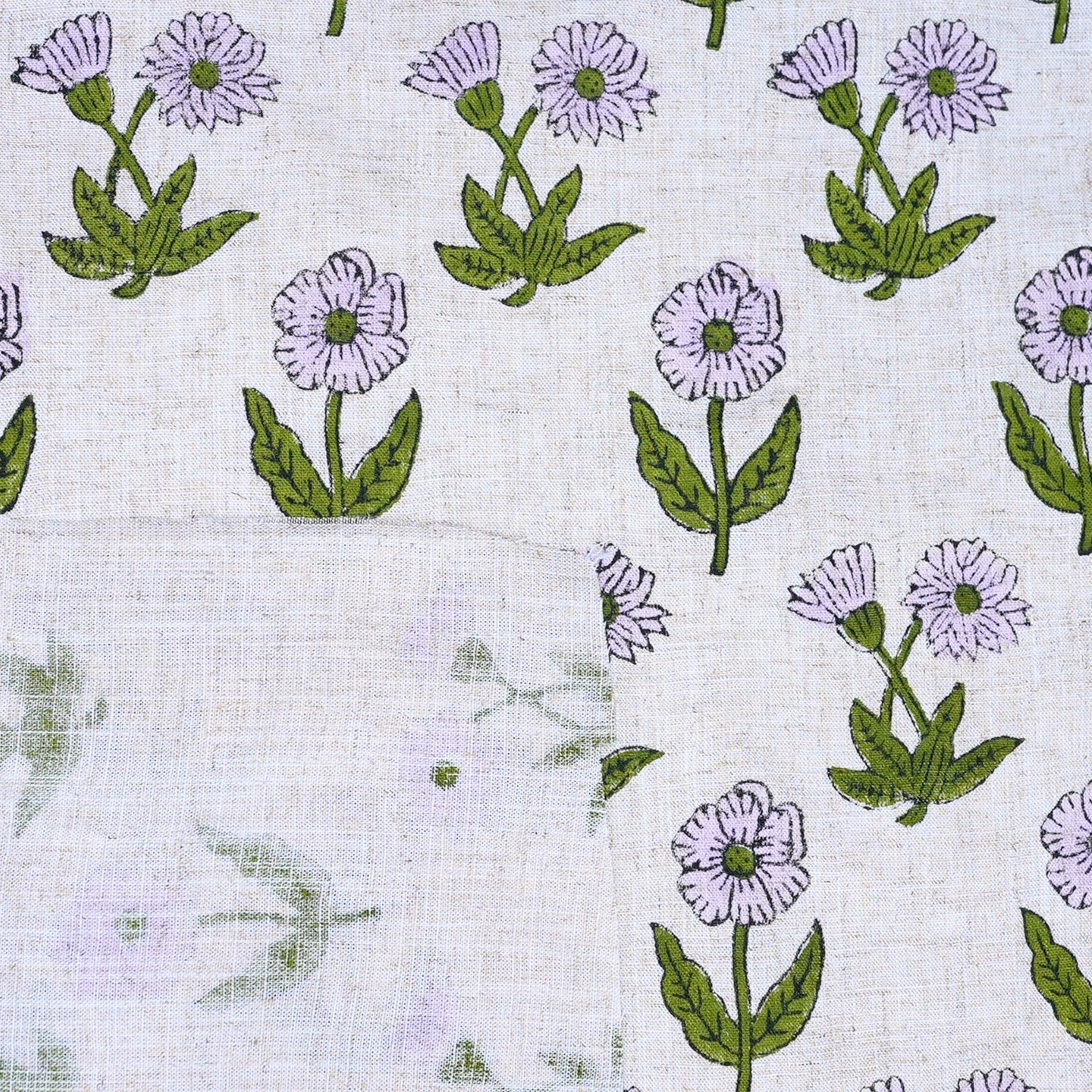 Block Printed Handmade Boho Green Floral Viscouse LInen Fabric – Kriti Design