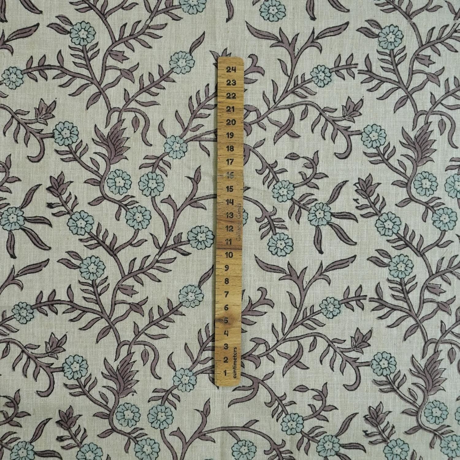 HANDMADE BLOCK PRINTED DECORATIVE LINEN FLORAL CUSHION AND DRAPERY CURTAIN FABRIC - SEHJAN