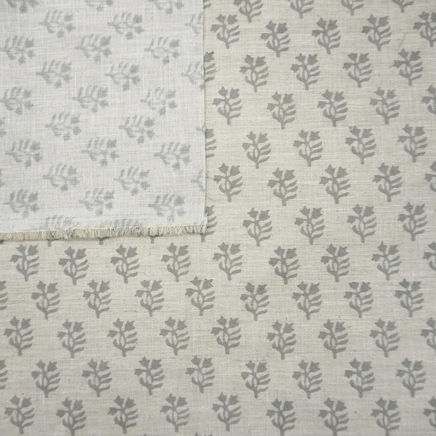 Linen Block Print Fabric Linen Blend 58 Inch Width Light Weight Linen Natural Base Color Curtains and Drapes Upholstery Handmade Art Pillow Covers Tablecloths and Runners Bedding Tote Bag Napkins by Fabritual