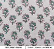 Floral pattern fabric with 'Rohini' print name on a white background