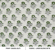 Handmade Floral Green Linen Blend Fabric Traditional - Bagru Buti Print