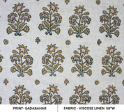 Hand-Stamped Boho Woodblock Print Brown Floral Viscose Linen Fabric – Sadabahar