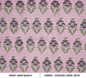 Handcrafted Pink Floral Viscose Linen Fabric Mormukut Design for Decorative Use