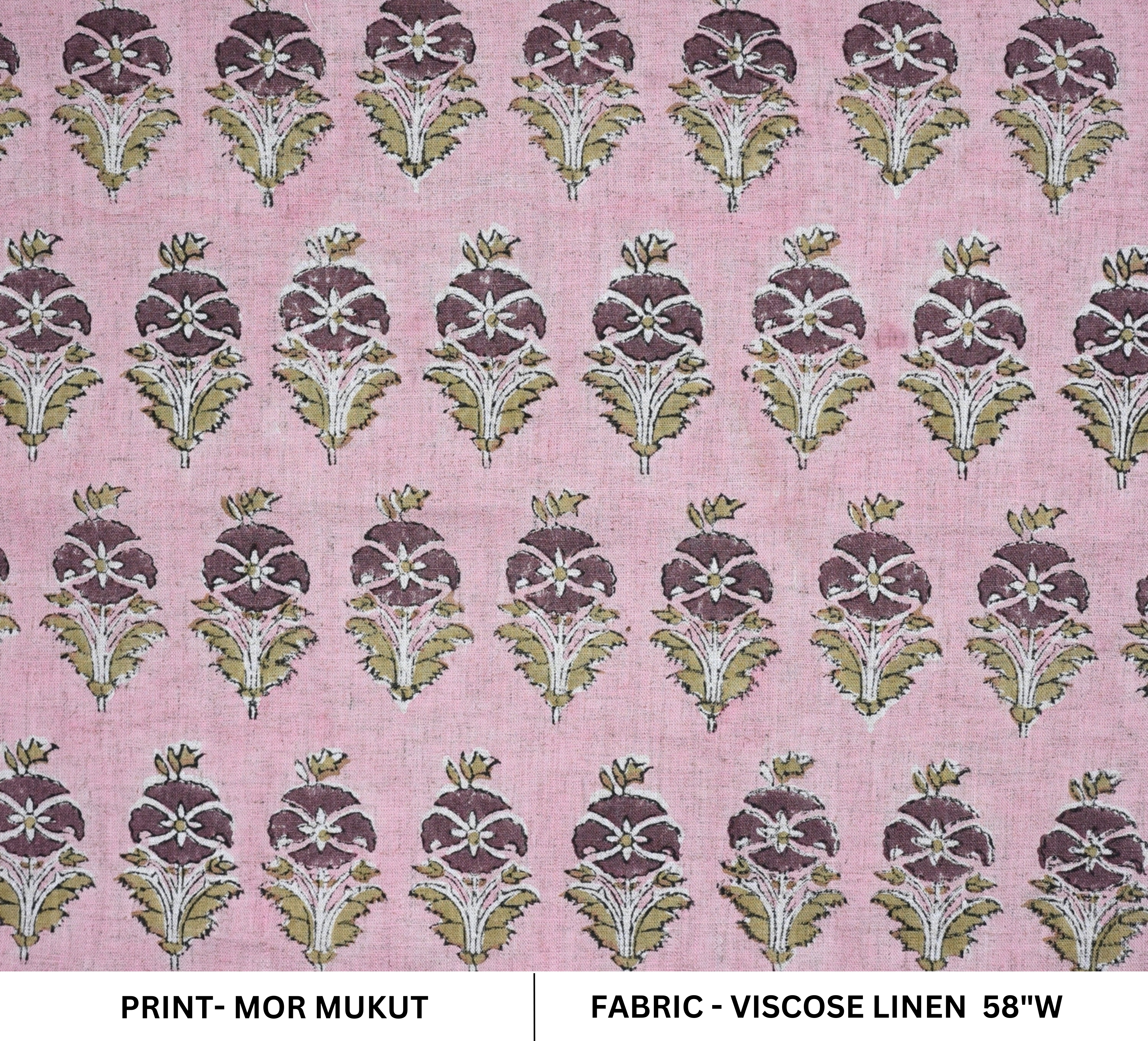 Handcrafted Pink Floral Viscose Linen Fabric Mormukut Design for Decorative Use